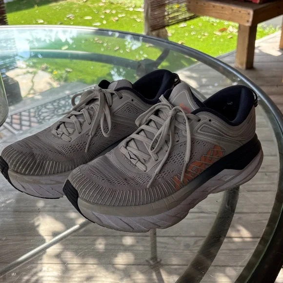 Hoka Bondi 7 Gray/peach/navy Athletic Shoes - Picture 2 of 11